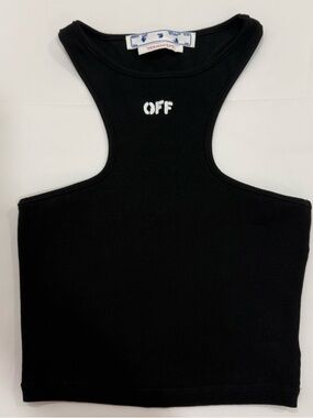 Off-White Black Ribbed Racerback Crop Top
